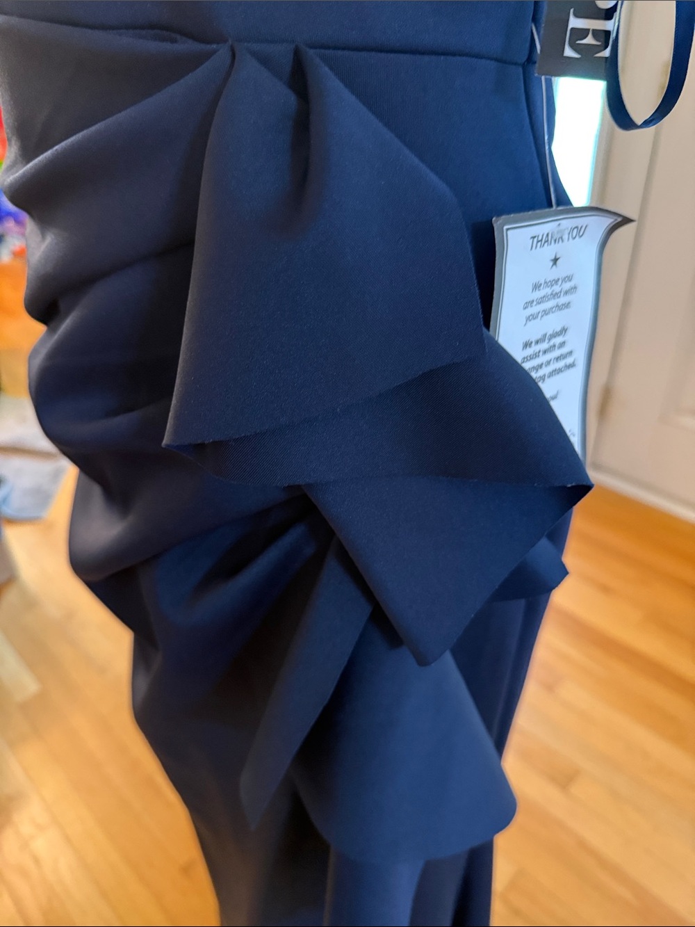 XSCAPE Navy Halter Evening Gown with Side Ruffle - Picture 7 of 7